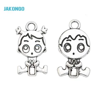 

JAKONGO Antique Silver Plated Boy Girl Charms Pendants for Jewelry Making DIY Handmade Craft 10pcs