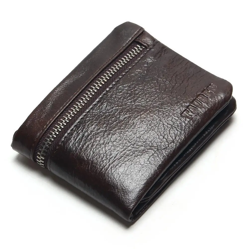 

European and American style men's leather short wallet Multi-card zipper wallet leather coin purse atmospheric coffee color clut
