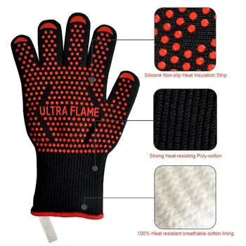 

(1 pair) 932F BBQ red Silicone gloves up grilling bbq gloves Heat resistant gloves EN-407 cooking kitchen gloves oven mitts