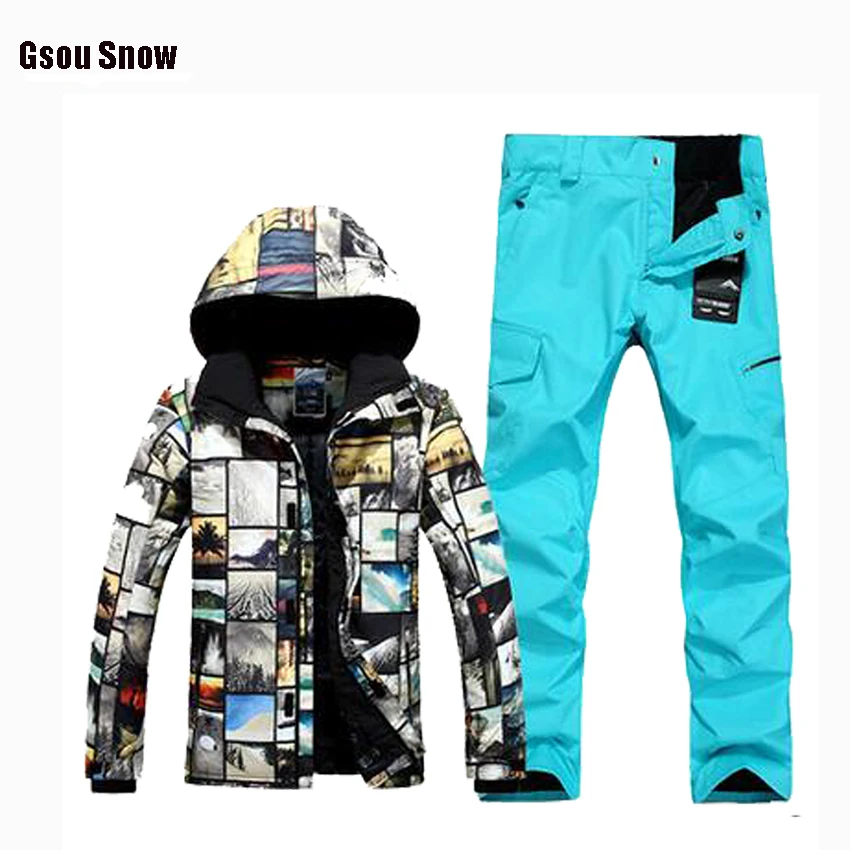 

Gsou Snow Men Ski Suit Waterproof Windproof Ski Jacket+Pants Warm Ski Jacket Thicken Clothes Pants Set Men Snowboard Jacket hfx
