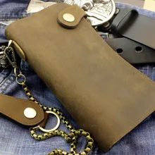Винтажный Байкер водитель грузовика мужской толстый кожаный защелкивающийся Длинный кошелек с латунной желтой цепочкой