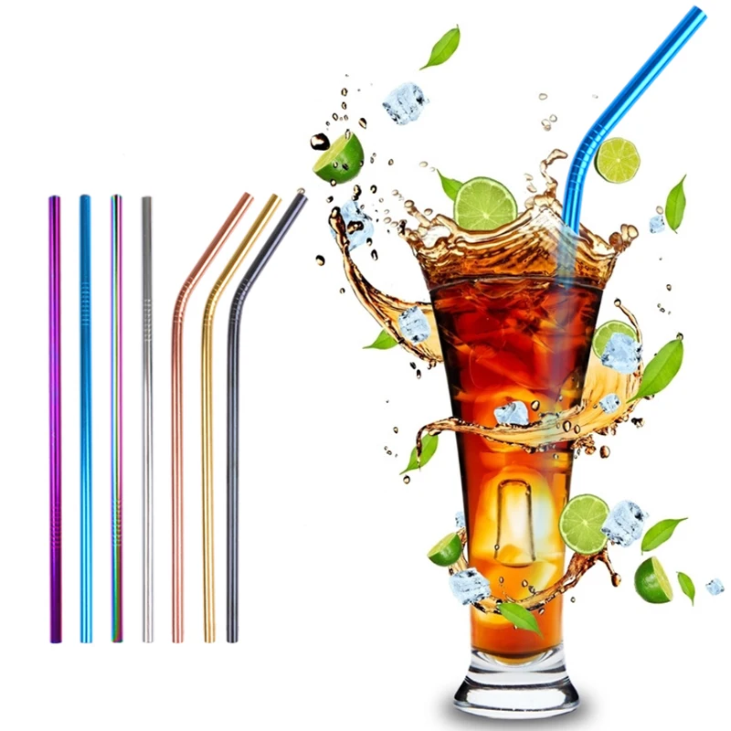 

Reusable Metal 4/8pcs Stainless Steel Straw Drinking Straw With Cleaner Brush For Home Party Barware Bar Accessories