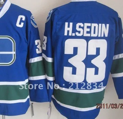 Free Shipping Vancouver #33 Henrik Sedin 3rd Authentic Jersey Ice Hockey Embroidery logos Size 48-56 Mix Order |