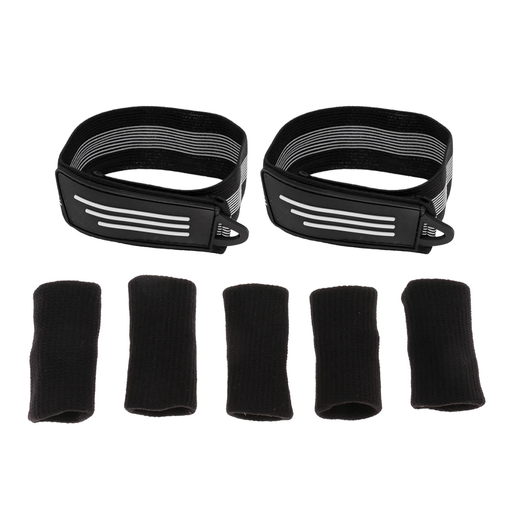 2 Pcs Cycling Bike High Elastic Pants Band with 5pcs Finger Protector
