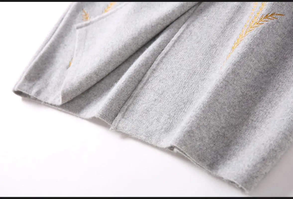 Women Autumn&winter occident new high-quality sweater solid color embroidery velvet Mink hair Wool knit fabric long woolen coat