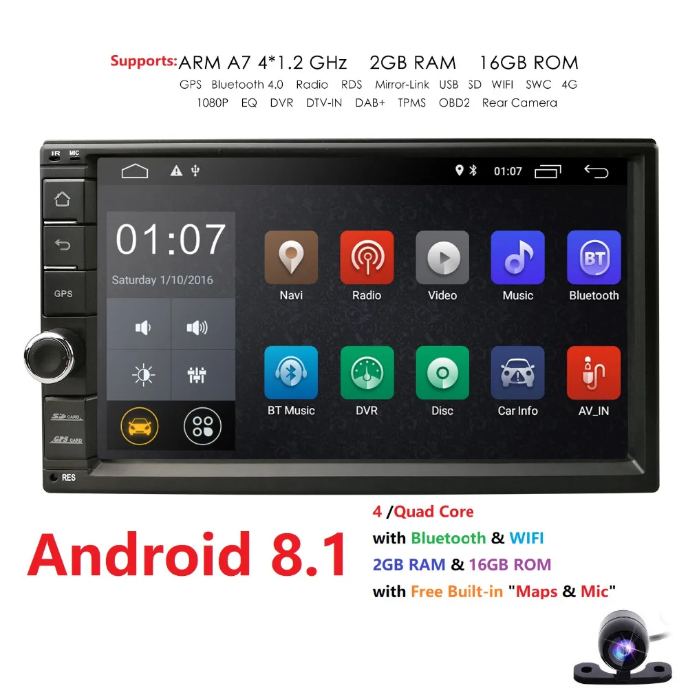 Double 2 DIN 10.1/'/' HD Android 8.1 BT Quad Core Car Stereo GPS FM Radio Unit+CAM
