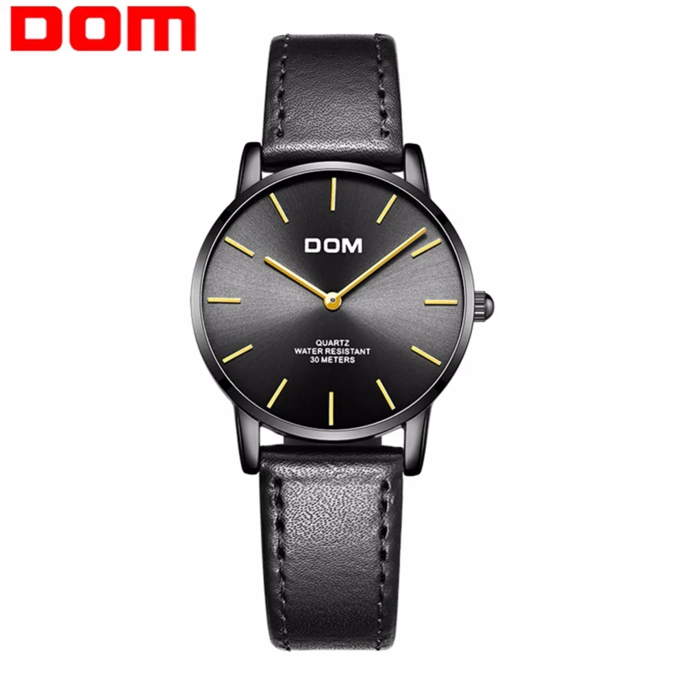 

DOM Fashion Women Watch Top Luxury Brand Black Watches Ladies Leather Waterproof Ultra thin Quartz Wrist Watch femme G-36BL-1MT