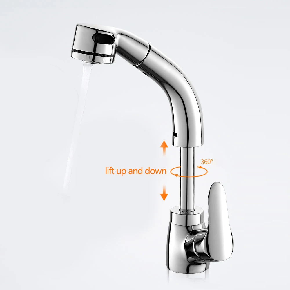 Online Pull Out Badezimmer Waschbecken Wasserhahn Heißen und Kalten Wasser Mischer Kran Lift Up und unten Chrome Fertig 360 Grad Wasser mischbatterie ELF106