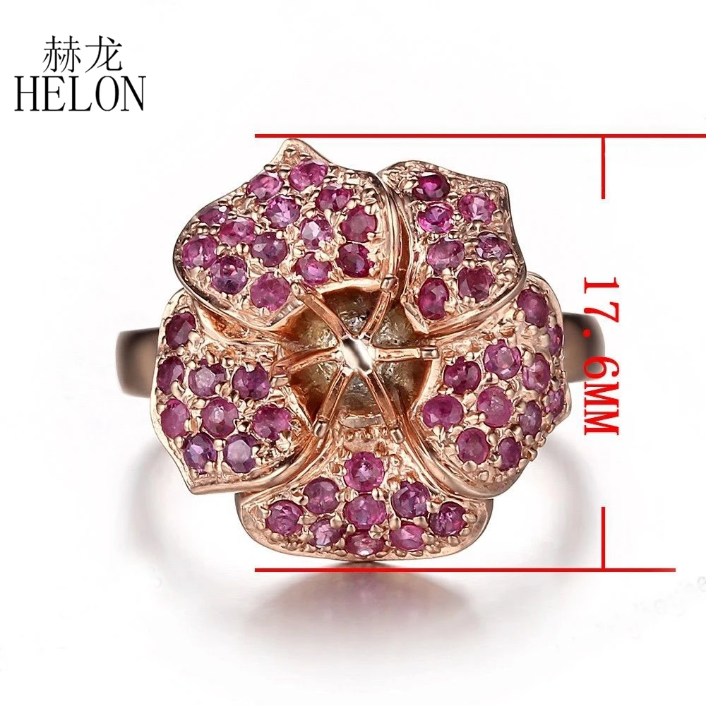 HELON Solid 14 K розовое золото 6 мм круглый разрез полукрепление 1.3ct настоящие Рубины драгоценный камень Кольцо Античное тонкое обручальное свадебное кольцо