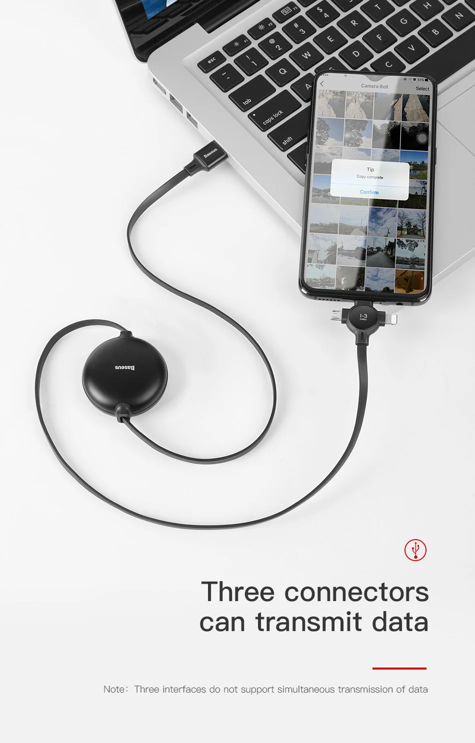 Регулируемый usb-кабель Baseus 3 в 1 для iPhone Xs Max Xr X 8 7, быстрое зарядное устройство, кабель Micro USB для samsung, кабель USB type-C