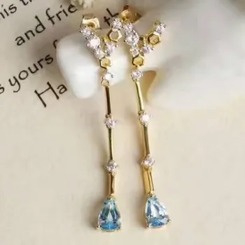 

natural topaz drop earrings s925 silver Natural blue gemstone fashion personality Slender drop earrings jewelry for party