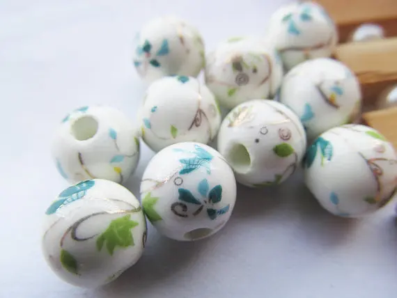 

200pcs 10mm Flower Painted Ceramic Spacer Beads Cabochon Charm Finding,DIY Accessory Jewellery Making