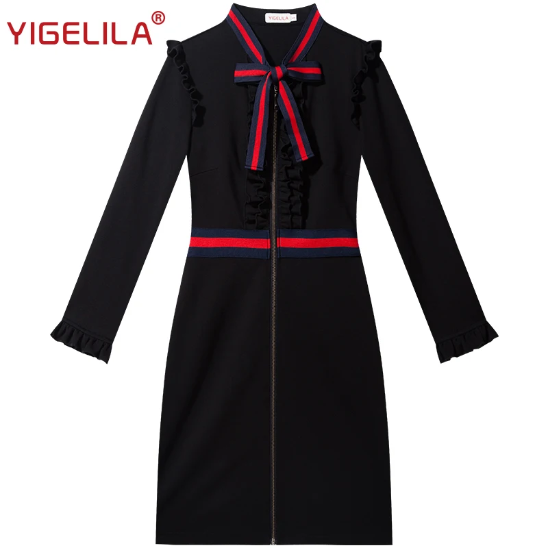 Модное женское черное платье футляр YIGELILA Осеннее элегантное облегающее