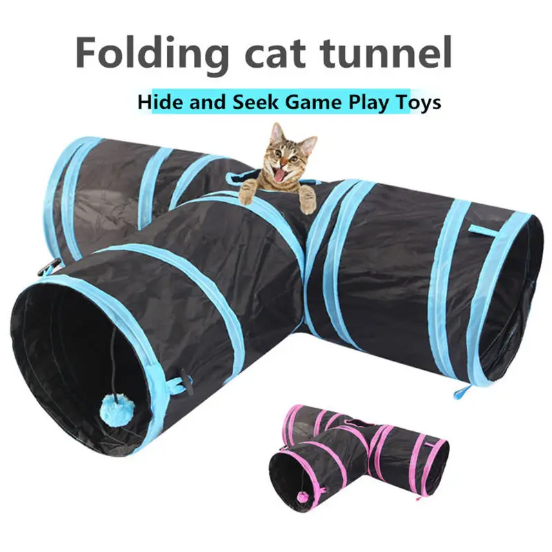 

2019 Funny Nylon Cat Tunnel Toys T Shape Three Way Foldable Home Folding Training Tunnel Pet Products Accessories Supplie L201