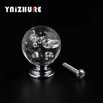 YNIZHURE 30mm Bubble Ball Design Clear Crystal Glass Knobs Cupboard Drawer Pull Kitchen Cabinet Wardrobe Handles Hardware