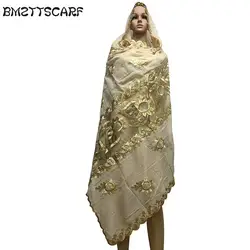 Новый африканская Женская шаль, мусульманская вышивка хлопковый шарф Сращивание с тюль материал длинный шарф для Шали Обертывания пашмины