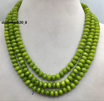 

3Rows Natural 5x8mm Green Peridot Faceted Gemstone Beads Necklace 17-19'' AAA jade