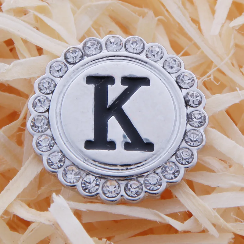

Diy snap button jewelry metal rhinestone snap button fits snap button bracelet initial A-Z alphabet letter 18mm snaps