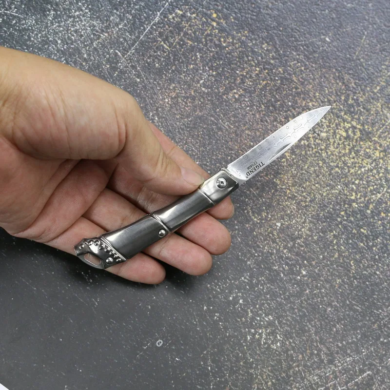 TIGEND CF5406 карманный нож из дамасской стали карманный складной нож бамбук титановая ручка Открытый Кемпинг портативный нож EDC инструмент