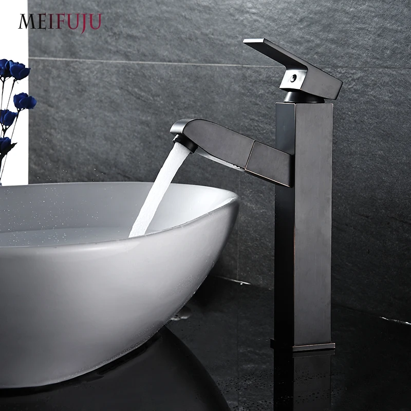 

Pull Out Basin Faucet Black Square Basin Mixer Crane Pull Down Sprayer Basin Tap Hot Cold Bathroom Faucets Copper Sink Taps