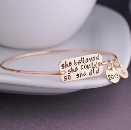 

2019 Inspirational Bangle "She Believed She Could So She Did" New Arrival High Quality Bangles Jewelry For Women YP0012