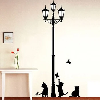 Creative DIY Popular Ancient Lamp Cats and Birds Wall Sticker cartoon Wall Mural Home Decor Room Kids Decals Wallpaper 1
