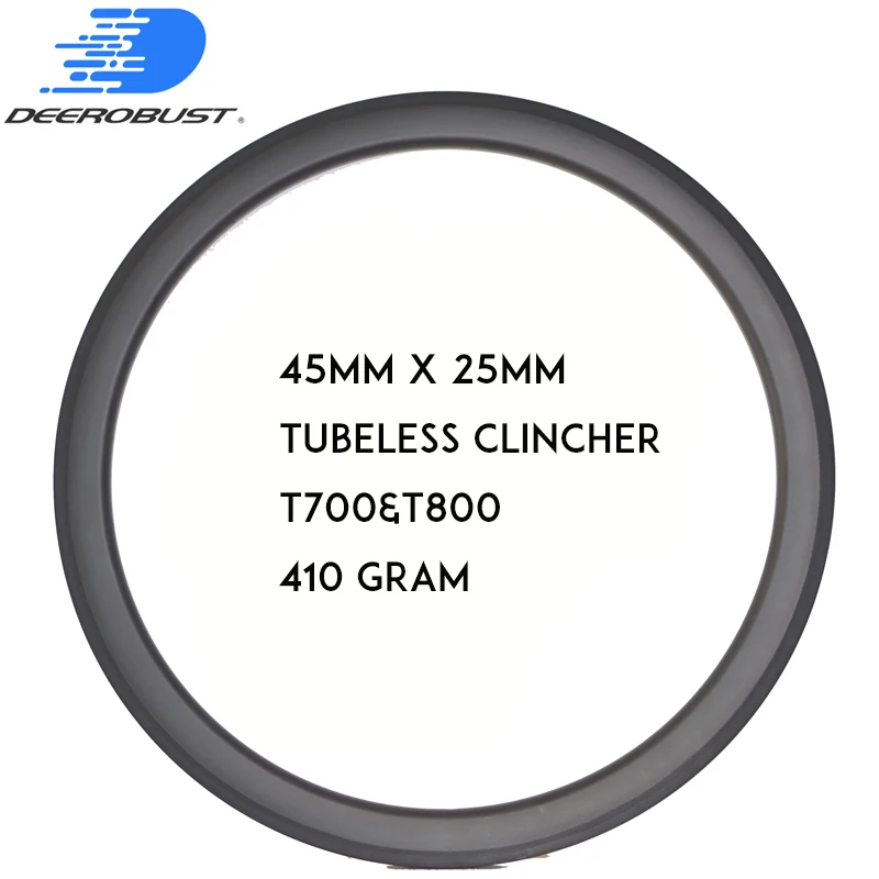 

410 GRAM LIGHTEST T700&T800 45mm x 25mm 700c Carbon Road Clincher Bicycle Wheel Rims Bike Rim TUBELESS READY UD 3K TWILL 12K