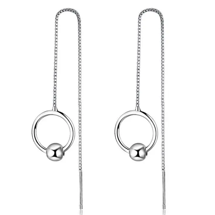 

2017 new arrival high quality fashion round circle 925 sterling silver ladies`long stud earrings jewelry birthday gift