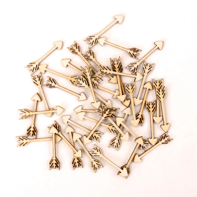 Handmade Wooden Crafts Accessory Home Decoration Scrapbookings DIY Mix Wood Arrow Pattern Embellishment 7x33mm 50pcs MZ286