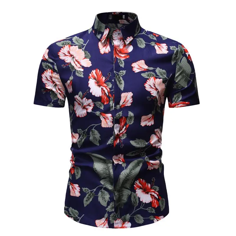 Гавайский пляжный стиль летняя Цветочная Блузка мужская одежда slim fit повседневные мужские рубашки Цветочные новые модели рубашек Новинка