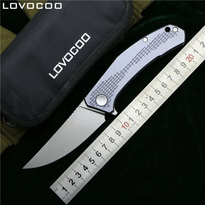 Comprar LOVOCOO vaqueros personalizados D2 acero MRBS cuchillo plegable mango de titanio al aire libre camping caza bolsillo cocina fruta cuchillos EDC herramientas