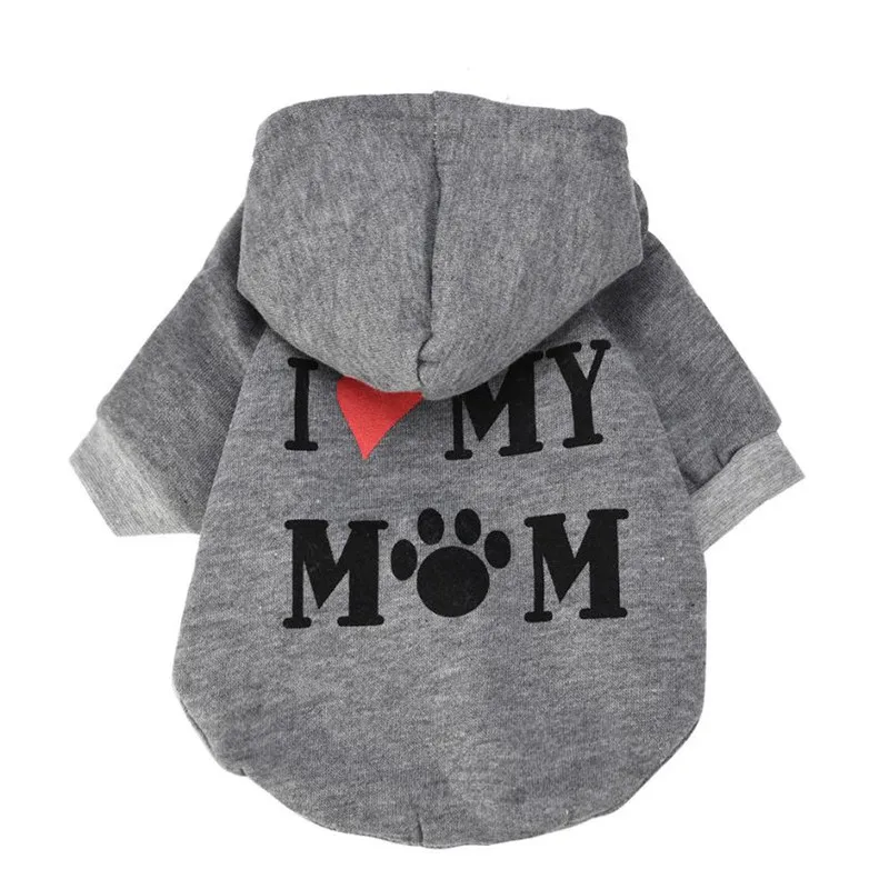 Маленькие худи для домашних собак Одежда I LOVE MY MOM Paw Puppy Одежда с шапкой одежда из хлопка верхняя одежда для собак#10