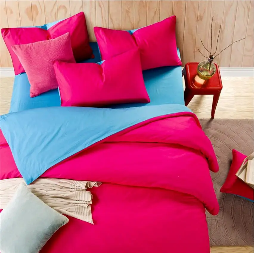 Разноцветное постельное белье набор домашний текстиль темно-синий и серый 4 шт. Чистый хлопок Пододеяльник Простыня Набор наволочек Твин Королева Король