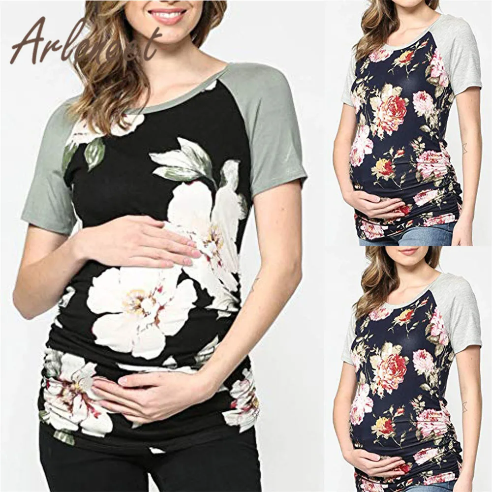 Одежда arloneet Женские топы для беременных pregnanct хлопковая Футболка с цветочным принтом Большие размеры свободные топы летние женские свободные топы