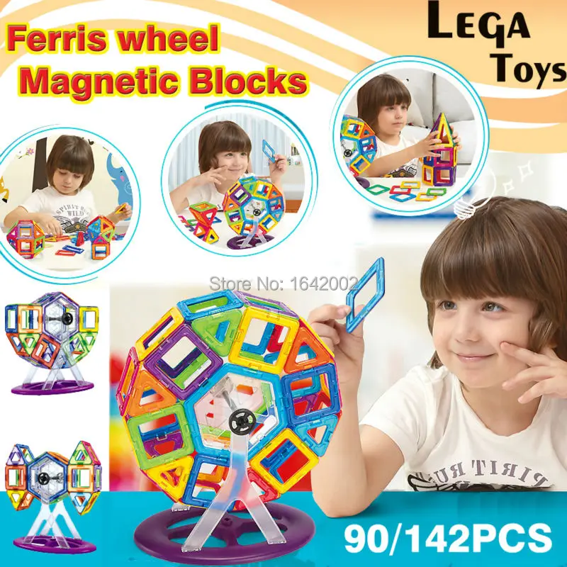 

90/142PCS Magnetic Building Blocks Educational Toys For Children Includes Wheels for Building Cars and a Ferris Wheel Model Kits