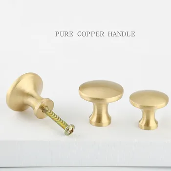 

Coppersmith Button Single hole Round Gold All brass handle Nordic wardrobe Cabinet door handle furniture handles kitchen