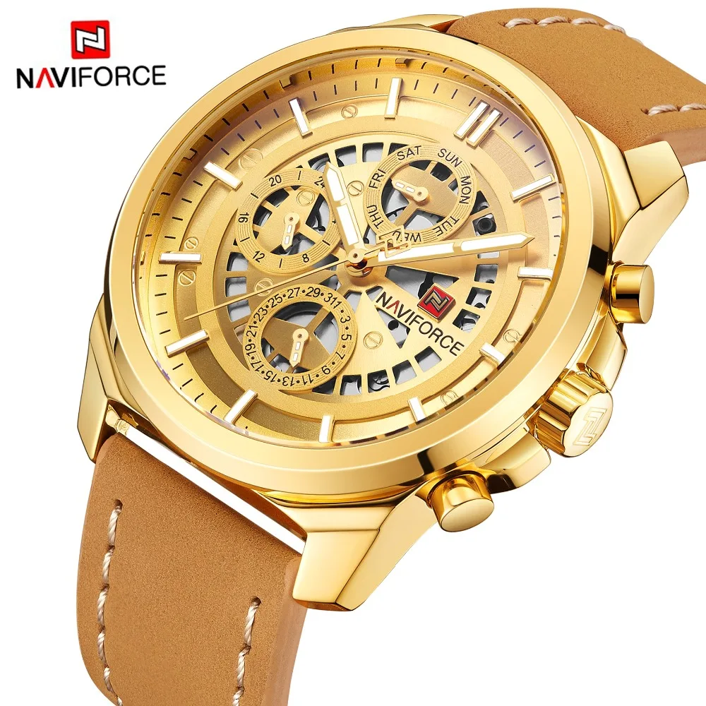 

2018 New Men Watches NAVIFORCE Luxury Band Waterproof Gold Watch Men's Leather Date Sports Quartz Wristwatches Relogio Masculino