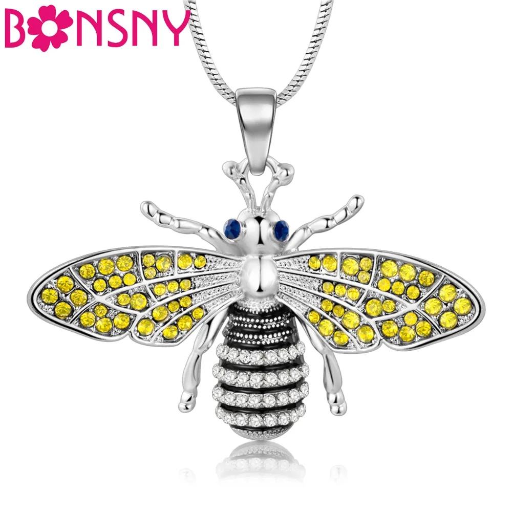 

Bonsny Alloy Rhinestone Novelty Yellow Bee Insect Necklace Crystal Pendant Chain Choker Animal Jewelry For Women Girls Teens