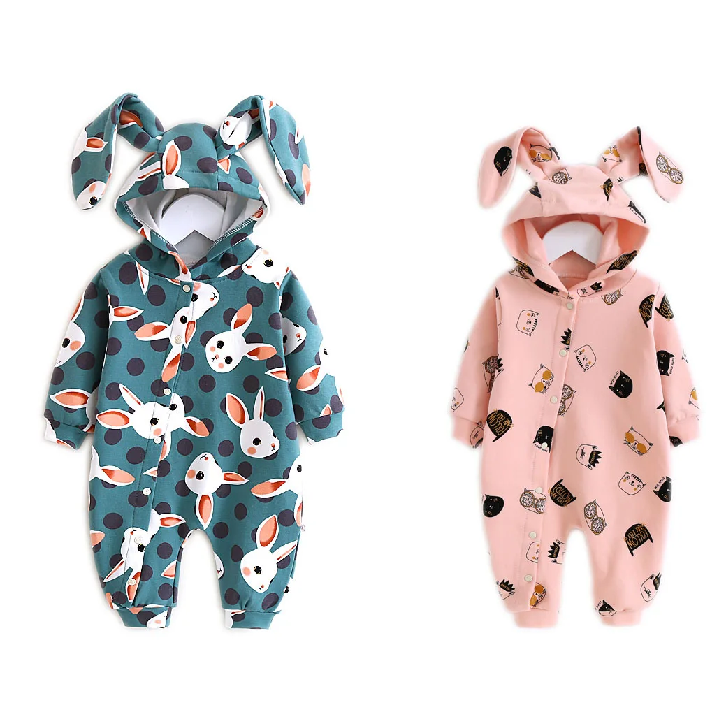 

Spring Hooded Baby Clothing Baby Pure Cotton Romper Infant Boy Girl Crawling Rabbit Animal Style Out Clothing Baby Costume