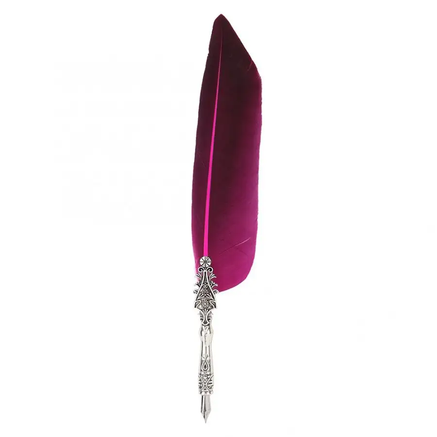 Feather Pen Vintage Classical Fountain Pen Sign Pen Calligraphy Feather Quill Dip Pen Set - Color: Pink