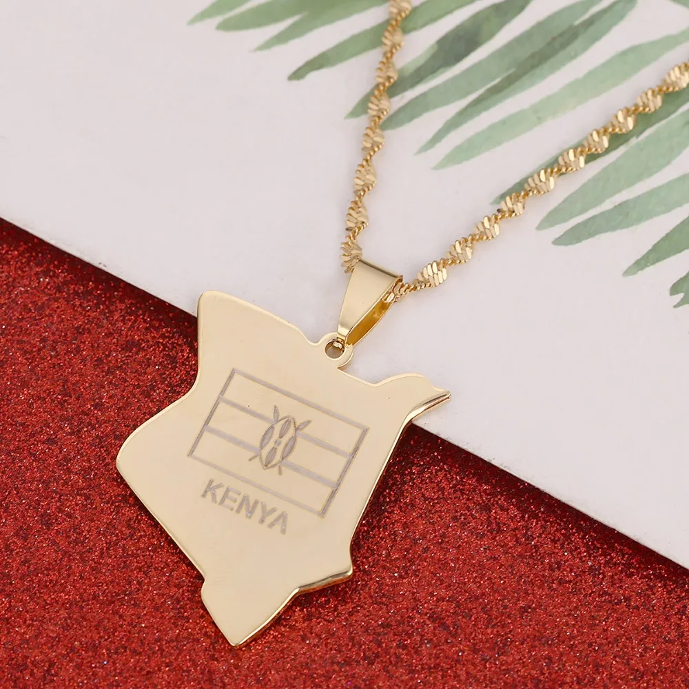 Kenya Map Pendant Necklaces Jewellery Gold Color Africa Country Map