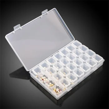 

28 Compartment Storage Box Plastic Case Bead Rings Jewelry Rhinestone Nail Display Organizer Girls Women Accessories Storage Box
