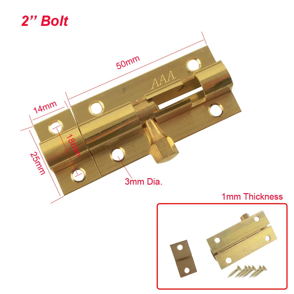 4 шт. 2 ''латунь двери домофоны Защёлки 1 мм Толщина Ванная комната ворота баррель болт