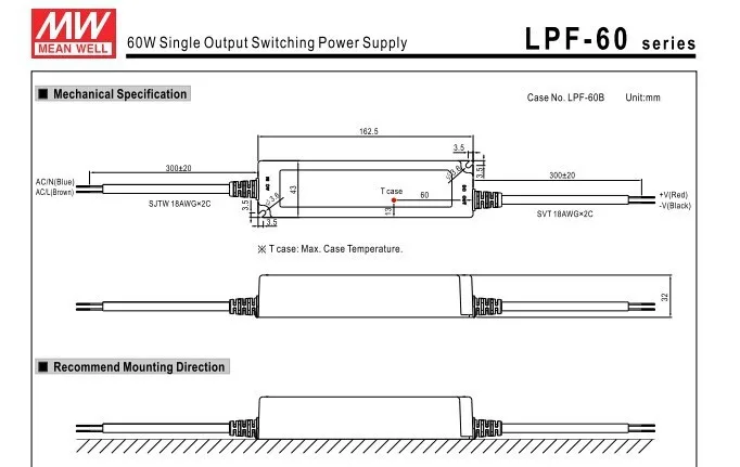 LPF-60-42V/48 В 54 Vmeanwell 60 Вт постоянной Напряжение + постоянный ток светодио дный драйвер IP67