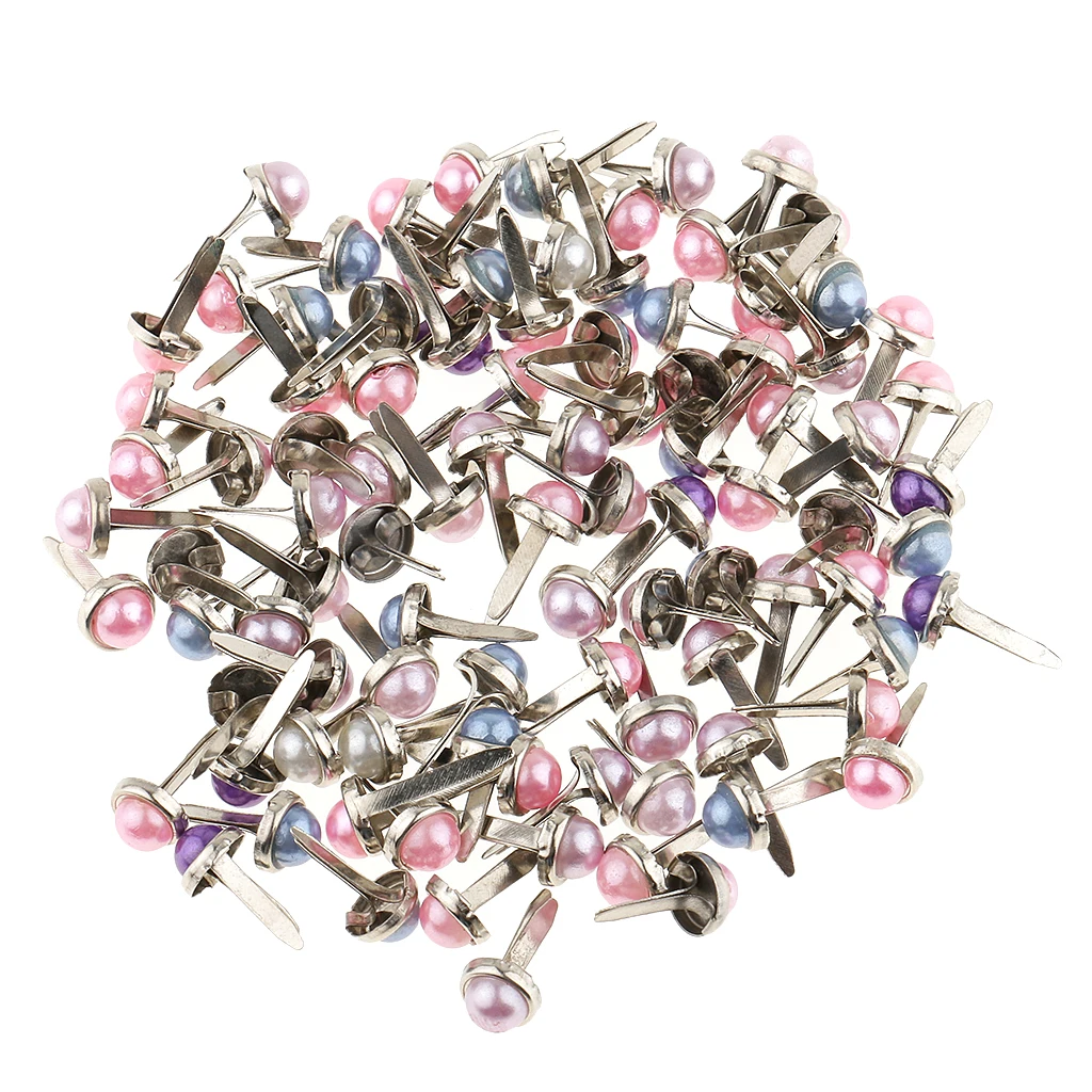 200 Pieces Metal Pearl Head Brads Paper Fasteners for Scrapbooking Crafts DIY Crafts Accessories, 6mm