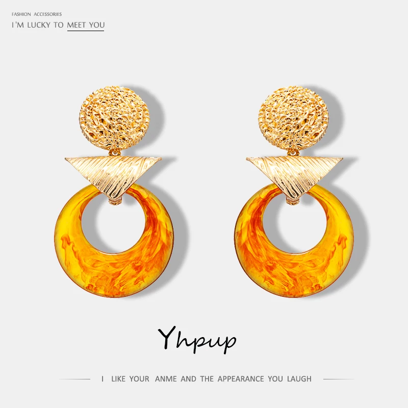 

Yhpup Fashion Bohemia Acrylic Round Hollow Dangle Earrings Geometric Statement Charm Earrings For Women Party Pendientes Mujer
