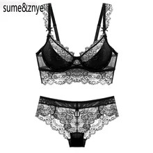 2018 summer female lingerie sexy lace bras Red gather push up women underwear bra set girl transparent lace bra and panty set