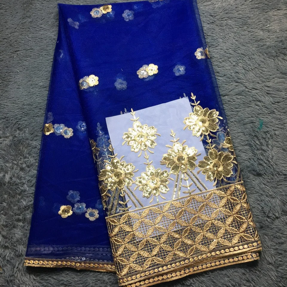 

2019 African French Royal blue Sequins Lace Fabric,High Quality African Tulle Lace Fabric with Sequins For Wedding M2285
