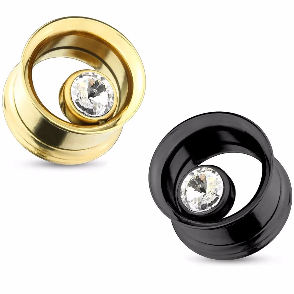 Pair Of Stainless steel Double plugs screw fit internal thread ear plug