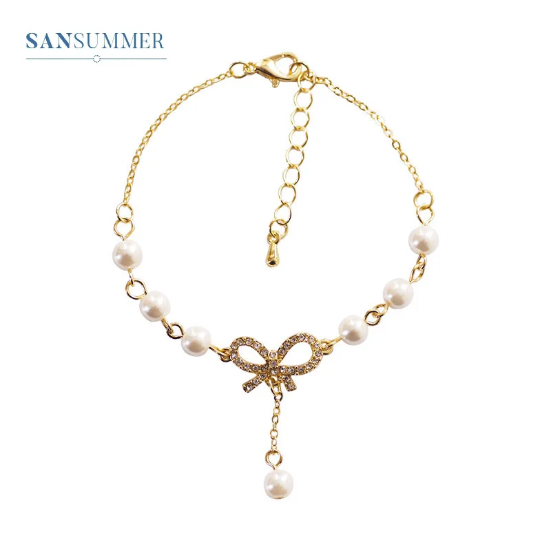Sansummer, новинка, хит, модный, золотой жемчуг, блестящий, циркон, бант, для молодых девушек, романтичный, элегантный, очаровательный браслет для женщин, ювелирное изделие, 5269 - Окраска металла: 5269